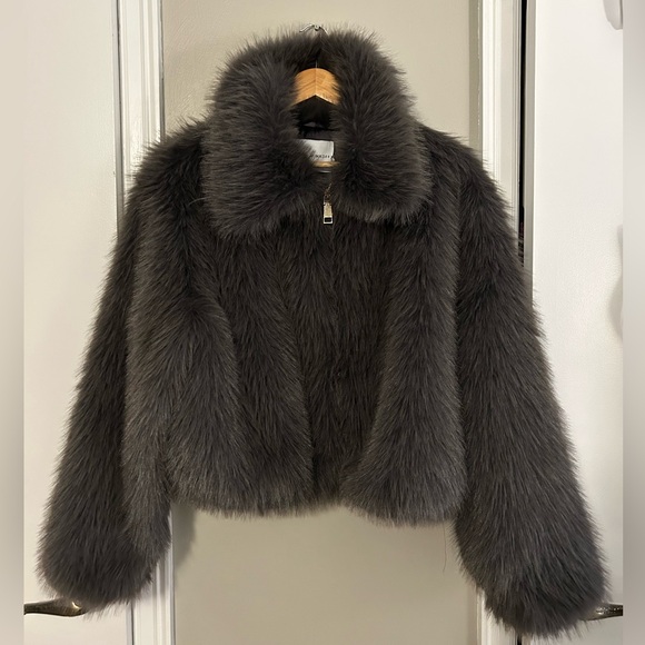 Rebecca Minkoff Jackets & Blazers - Rebecca Minkoff Dark Gray Faux Fur Jacket Women’s Size Medium NWT $228